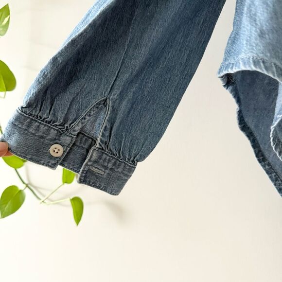 Madewell Blue Emmie Wash Denim Shirred Popover Long Sleeve Pullover Top‎ S - Picture 5 of 7